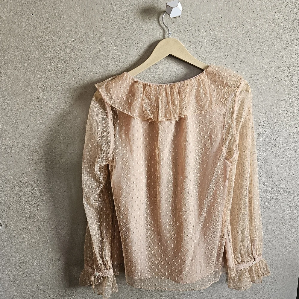 ☆J. CREW Ruffled Swiss Dot Blouse in 'Bronzed Clay,' M ☆ - Picture 2 of 7